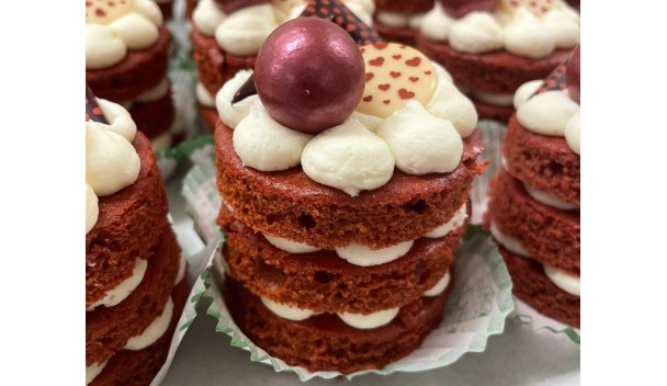 Valentijn red velvet cakegebakje